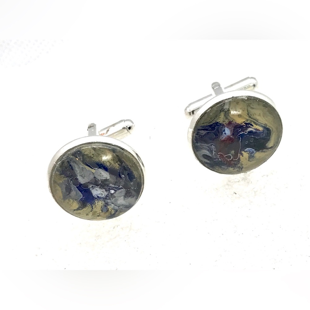 Cufflinks silver plated handcrafted glass